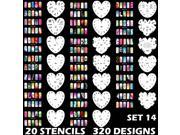Set 14 320 Airbrush Nail Art STENCIL DESIGNS 20 Heart Template Sheets Kit Paint