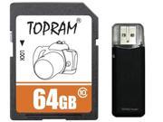 TOPRAM 64GB 64G SD SDHC SDXC Card Class 10 Extreme Speed for Camera Camcorder with R3 Reader