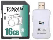 TOPRAM 16GB SD 16GB SDHC Card Class 10 Extreme Speed for Camera Camcorder with R16 Card Reader