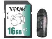 TOPRAM 16GB SD 16GB SDHC Card Class 10 Extreme Speed for Camera Camcorder with USB 2.0 Reader