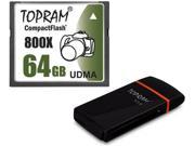 TOPRAM 64GB CF 64G CompactFlash Card 800X Extreme UDMA7 Speed Fast UDMA 7 RAW read 120MB s write 60MB s with USB 3.0 Reader