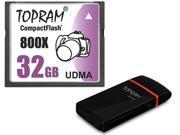 TOPRAM 32GB CF 32G CompactFlash Card UDMA7 Extreme Speed 800X UDMA 7 RAW read 120MB s write 60MB s with USB 3.0 Reader