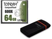 TOPRAM 64GB CF 64G CompactFlash Card UDMA7 Extreme Speed 600X UDMA 7 RAW with USB 3.0 Card Reader