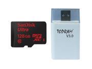 SanDisk 128GB 128G microSDXC Ultra microSD micro SDHC SDXC Class 10 UHS I C10 Memory Card Retail with USB 3.0 High Speed Card Reader