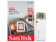 SanDisk 64GB SDXC 64G SD Ultra 40MB s 266X UHS Secure Digital Extended Capacity Card Class 10 UHS I with OEM USB 3.0 Card Reader