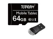 Topram 64GB microSDXC UHS I Class 10 64G microSD micro SD SDXC C10 Ultra Speed Flash Memory Card fit Samsung Galaxy S4 S5 Note with USB 2.0 Card Reader