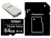Topram 64GB microSDXC UHS I Class 10 64G microSD micro SD SDXC C10 Ultra Speed Flash Memory Card fit Samsung Galaxy S4 S5 Note with USB 3.0 Card Reader
