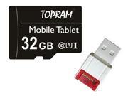 TOPRAM 32GB 32G microSD microSDHC micro SD SDHC Card Class 10 Ultra High Speed UHS I for Samsung Galaxy S3 S4 S5 Note with OEM USB 2.0 Card Reader