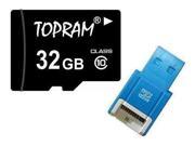 TOPRAM 32GB 32G microSD microSDHC micro SD Class 10 C10 Memory Card R10b USB Reader