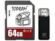 TOPRAM 64GB SD 64G SDHC 64GB SDXC Card Class 10 Ultra High Speed UHS I for Camera Camcorder with R3 Reader