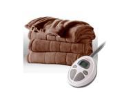 Sunbeam Channeled Velvet Plush Electric Heated Blanket Twin Size Cocoa