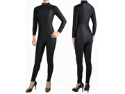 Shiny Spandex Black Mock Neck Long Sleeve Unitard Bodysuit Costume Dancewear