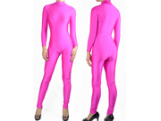 Shiny Spandex Hot Pink Mock Neck Long Sleeve Unitard Bodysuit Costume Dancewear