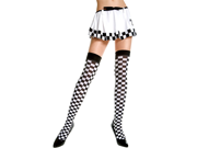 Black White Opaque Checkered Thigh High