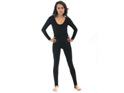 Shiny Stretchy Spandex Black Scoop Neck Long Sleeve Unitard Dancewear Bodysuit