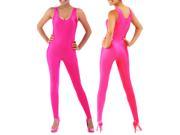 Hot Pink Scoop Neck Sleeveless Shiny Spandex Aerobic Yoga Active Wear Dance Unitard Bodysuit
