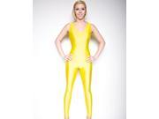 Yellow Scoop Neck Sleeveless Shiny Spandex Aerobic Yoga Active Wear Dance Unitard Bodysuit