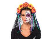 Day Of The Dead Flower Headband With Lace Veil O S Multicolor