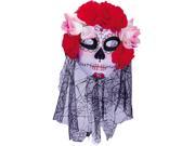 Sugar Skull Mask With Red Pink Rose Headband With Veil