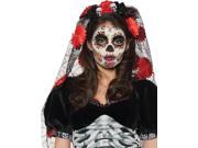 Day Of The Dead Mantia Adult Sugar Skull Rose Headband With Veil