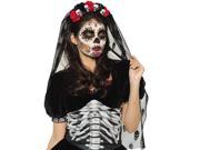 Day of the Dead Mantia Adult Sugar Skull Headband With Attached Veil