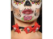 Day Of The Dead Red Rose Sugar Skull Choker Necklace