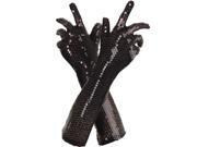 Black Sequined Long Womens Costume Gloves
