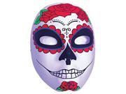 Blue Sugar Skull Adult Mask With Red Roses