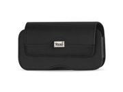 HORIZONTAL LEATHER POUCH IPHONE 6 6S BLACK WITH BELT HOOPS AND METAL LOGO 5.59x2.79x0.42 INCHES SLIM