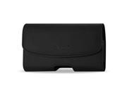 HORIZONTAL LEATHER POUCH IPHONE 5 BLACK WITH BELT HOOPS AND METAL LOGO 5.27x2.71x0.70 INCHES PLUS