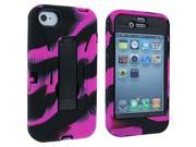 Pink and Black Camo 3 Piece Durable Hybrid Case Cover w Stand for iPhone 4 4S