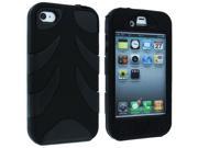 Black on Black Hybrid 3 Piece Case Cover w Fish Bone Design for iPhone 4 4S