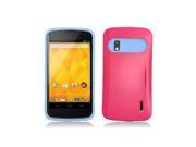 Hot Pink Hybrid Hard Case Cover w Light Blue Silicone Inner for Google Nexus 4