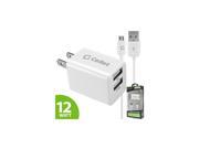 12W 2.4 amp Dual USB Port Home Travel Wall Charger Adapter Micro USB Cable White