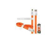 Orange 3ft Flat Wire Micro USB Travel Home Wall Car Charger Data Sync Cable Cord