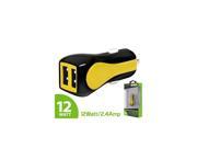 Universal Prism RapidCharge 12W 2.4A Dual USB Car Charger Adapter Yellow
