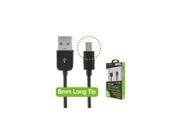 Black 8mm Long Tip 5ft Micro USB Travel Home Wall Car Charger Data Sync Cable