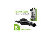 10 Watt 2.1 Amp Universal Micro USB Retractable Travel Auto Car Vehicle Charger