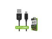 Premium Black 9ft Micro USB Braided Travel Home Wall Car Charger Data Sync Cable