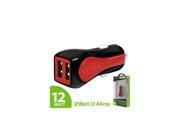 Universal Prism RapidCharge 12W 2.4A Dual USB Car Charger Adapter Red