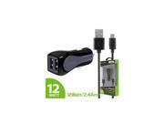 Universal Rapid Charge 12W 2.4A Dual USB Car Charger Micro USB Cable Gray