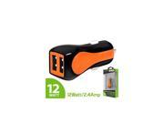 Universal Prism RapidCharge 12W 2.4A Dual USB Car Charger Adapter Orange