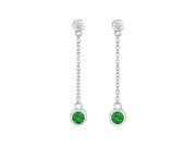 Emerald and Diamond Earrings 14K White Gold 0.60 CT TGW