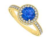 September Birthstone Sapphire and Cubic Zirconia Halo Engagement Ring in 18K Yellow Gold Vermeil