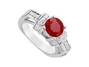 Ruby and Diamond Engagement Ring 14K White Gold 2.50 CT TGW
