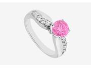 Diamond and Pink Sapphire Engagement Ring in 14K White Gold with 0.75 ct TGW