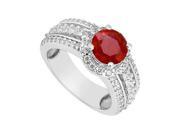July birthstone Created Ruby Three Row Halo Engagement Ring in 14K White Gold 1.50.ct.tw