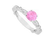 September Birthstone Created Pink Sapphire CZ Milgrain Engagement Ring 14K White Gold .75ct.tw