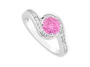 September Birthstone Created Pink Sapphire and CZ Engagement Ring 14K White Gold 0.75.ct.tgw