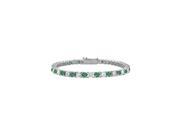 Sterling Silver Round Frosted Emerald and Cubic Zirconia Tennis Bracelet 5.00 CT TGW
